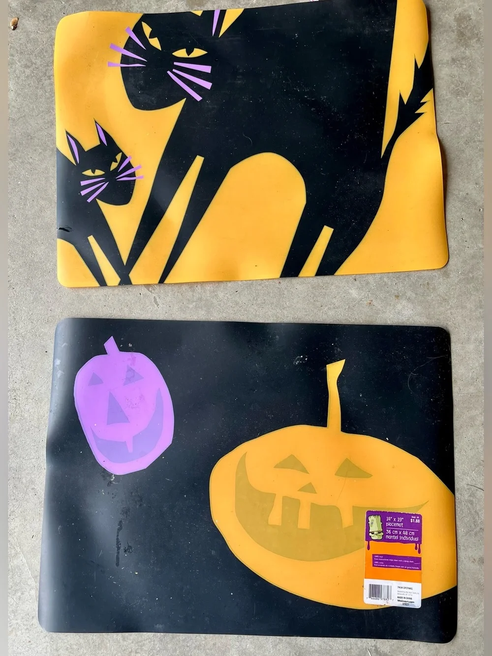 Fun Halloween Cat & Pumpkin Party Glitter Placemat Set w/ Plates & Cup